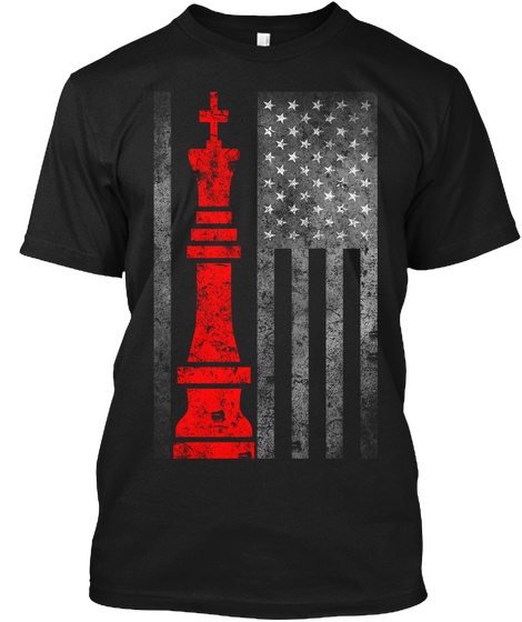 Grunge Style American Flag Chess Tees Black T-Shirt Front