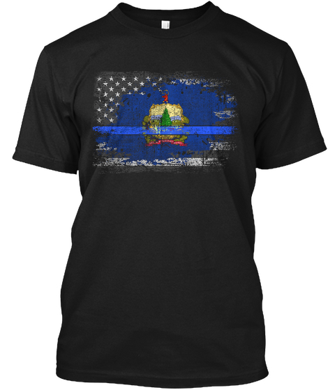 Vermont Thin Blue Line Flag Black T-Shirt Front