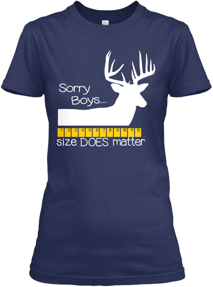 Sorry Boys Size Does Matter Navy T-Shirt Front