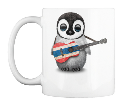 Mug   Baby Penguin Playing Thai Flag Guitar White T-Shirt Front