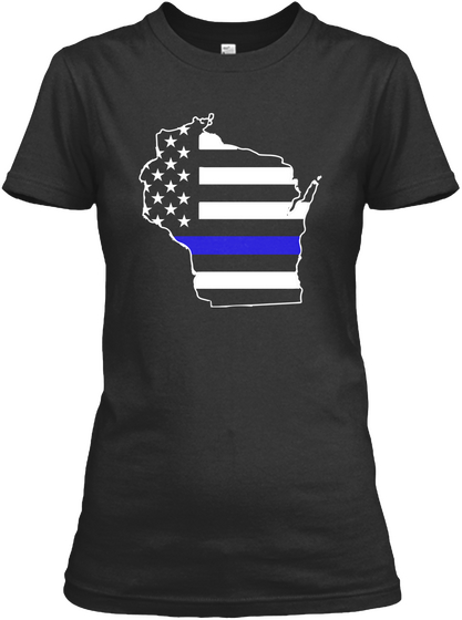 Wisconsin Thin Blue Line Women's Tshirts Black Camiseta Front