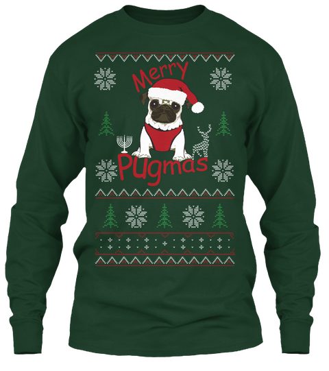 Merry Pugmas Forest Green T-Shirt Front