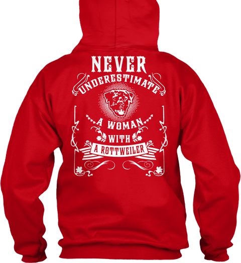 Never Underestimate A Woman With A Rottweiler Red Camiseta Back