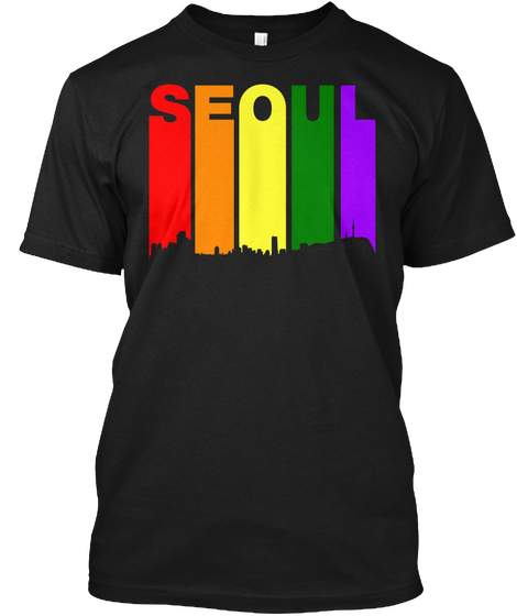 Seoul South Korea Gay Pride Rainbow Skyline Lgbt Black áo T-Shirt Front