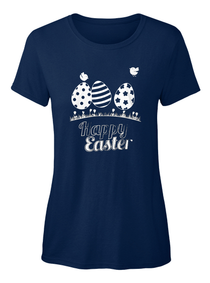 Happy Easter Day Women T Shirt Navy áo T-Shirt Front