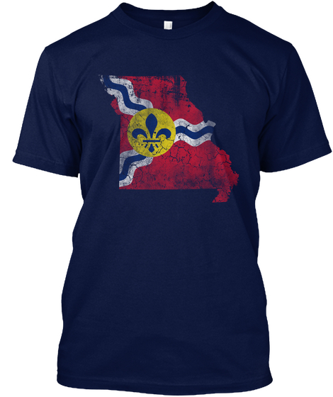 St Louis Flag Missouri Outline Navy T-Shirt Front