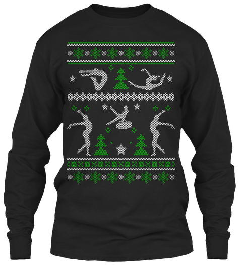 Gymnastics Ugly Christmas Sweater! Black T-Shirt Front