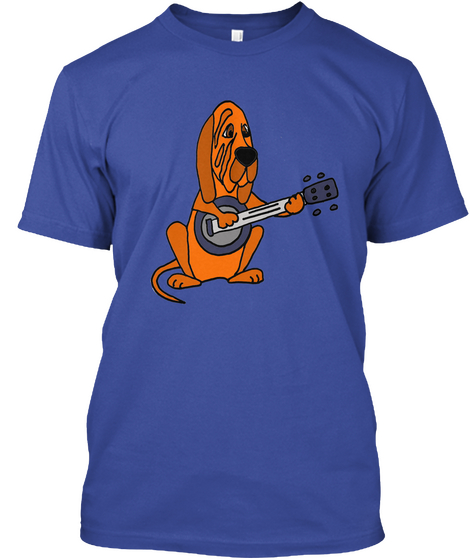 Funny Bloodhound Dog Playing Banjo Deep Royal T-Shirt Front
