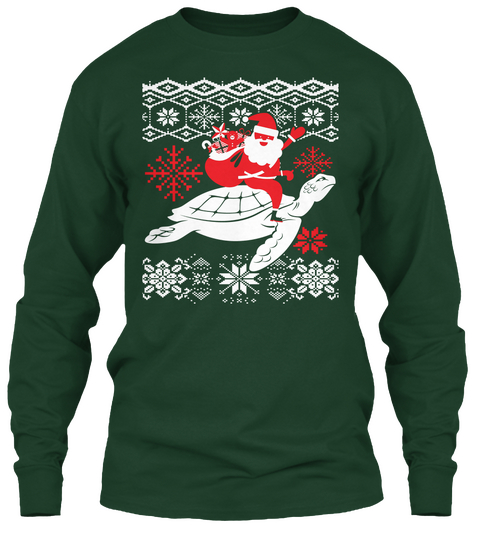 Lovely Turtle Ugly Christmas Sweater Forest Green T-Shirt Front