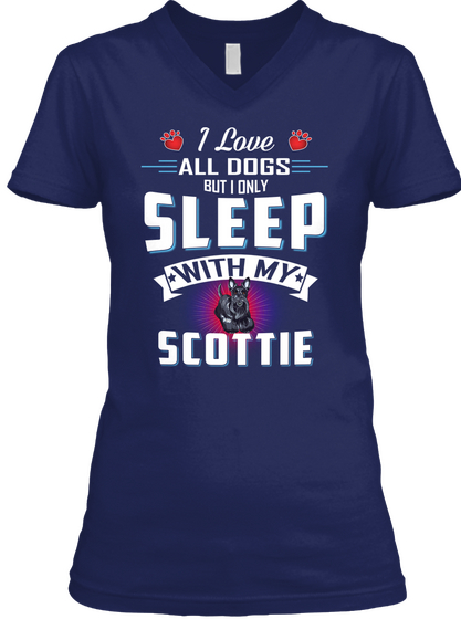 I Only Sleep With My Scottie Navy Maglietta Front