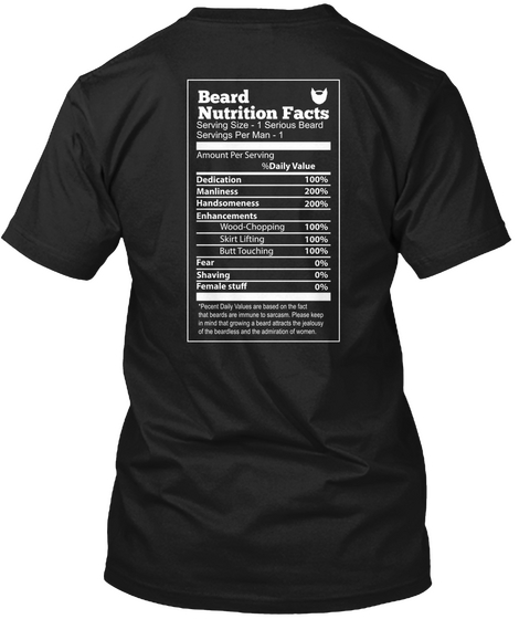 Beard Nutrition Facts Black T-Shirt Back