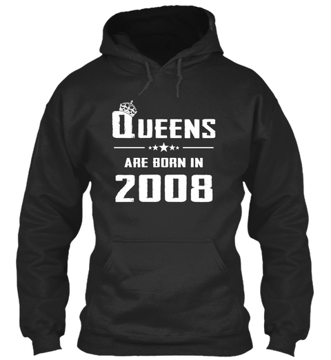 Queens Are Born In 2008 Jet Black T-Shirt Front