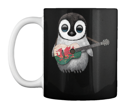 Mug   Baby Penguin Playing Welsh Flag Guitar Black áo T-Shirt Front