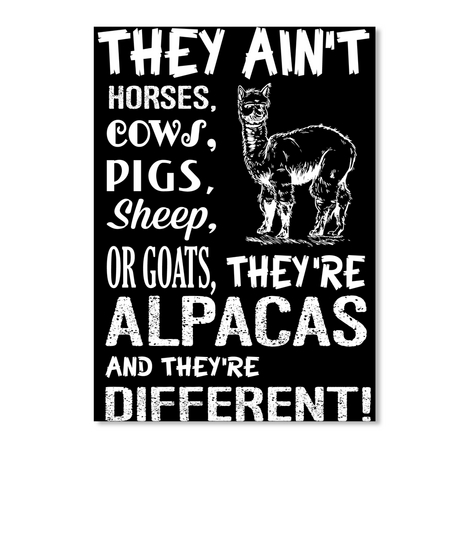 They Ain't Horses, Cows, Pigs, Sheep, Or Goats, They're Alpacas And They're Different! Black T-Shirt Front