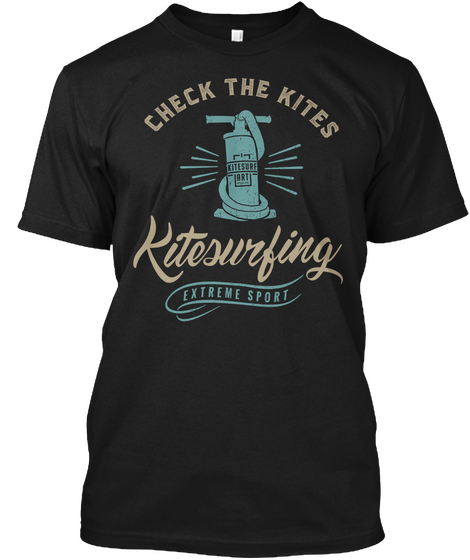  Check The Kites | Kitesurfing T Shirt Black Kaos Front