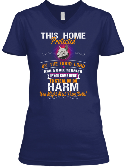 Home Protected A Bull Terrier Navy T-Shirt Front