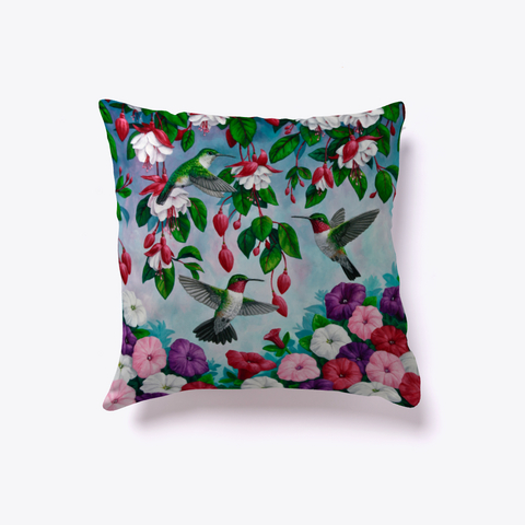 Hummingbirds And Flower Garden Pillow White Kaos Front