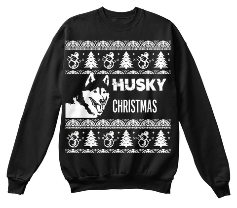 Husky Christmas Black T-Shirt Front