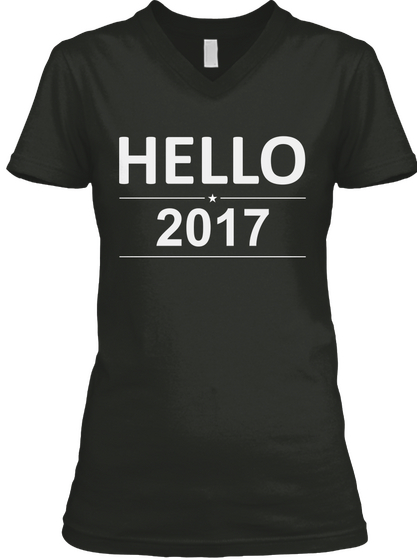 Hello 2017 V Neck Tees Black Camiseta Front