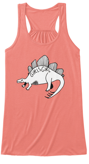Girls Girl Dino Top (Womens Tank) Coral T-Shirt Front