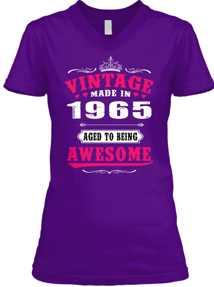 Vintage Made In 1965 Aged To Being Awesome Team Purple  Maglietta Front