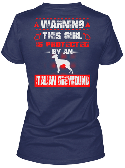Warning This Girl Is Protected By An Italian Greykound Navy Camiseta Back