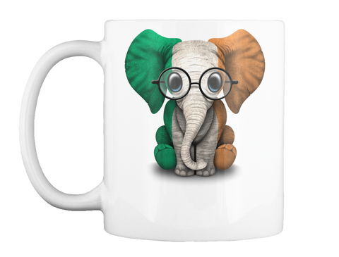 Mug   Baby Elephant With Glasses And Irish Flag White T-Shirt Front