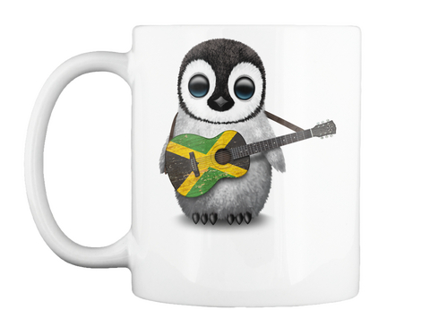 Mug   Baby Penguin Playing Jamaican Flag Guitar White T-Shirt Front