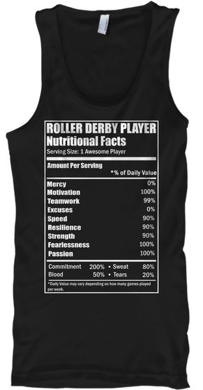 Roller Derby Player Nutritional Facts Serving Size 1 Awesome Player Amount Per Serving Black Kaos Front