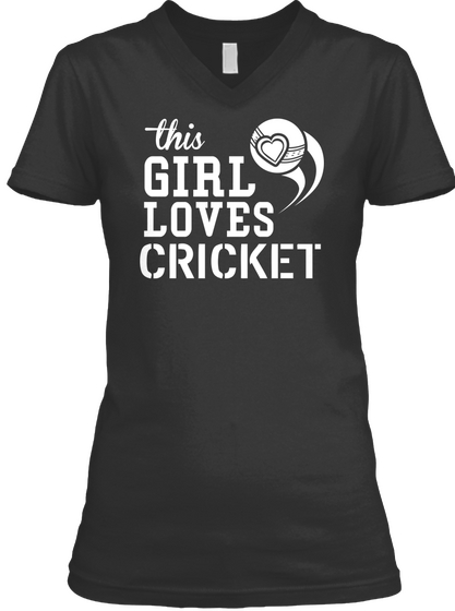 This Girl Loves Cricket Black T-Shirt Front
