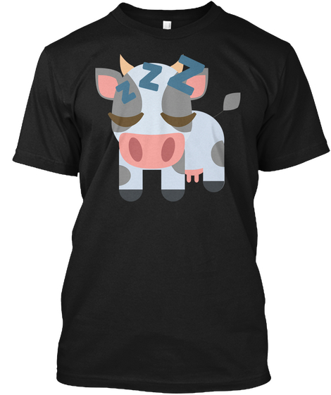 Cow Emoji Sleepy And Zzz Face Black T-Shirt Front