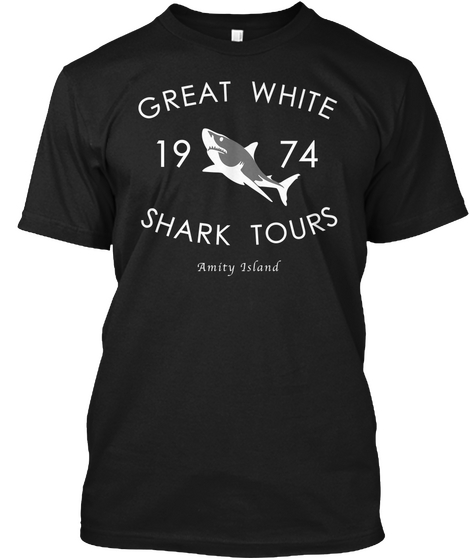 Great White 1974 Shark Tours Amity Island Black T-Shirt Front