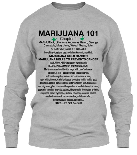 Marijuana 101 Chapter 1 Marijuana, Otherwise Known As Hemp,Gaunga Cannabis, Mary Jane,Weed, Grass, Joint Sport Grey áo T-Shirt Front