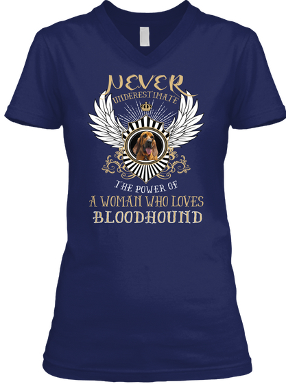 Woman Loves Bloodhound Navy T-Shirt Front