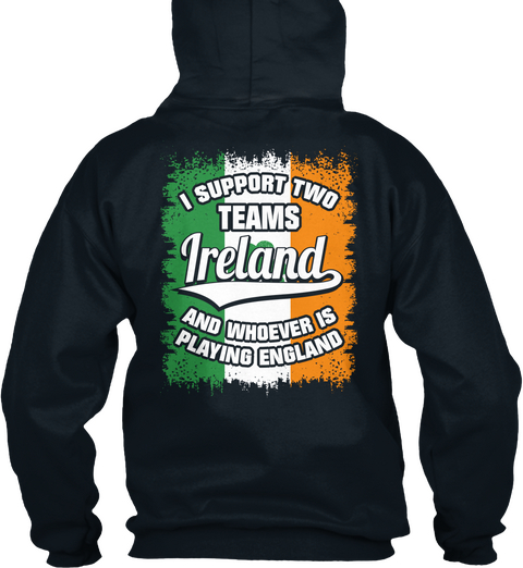 Ireland Rugby   Support Two Teams French Navy T-Shirt Back