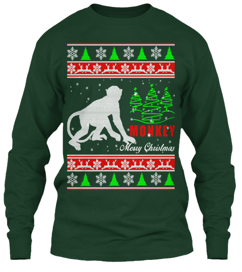 Monkey Merry Christmas Forest Green T-Shirt Front