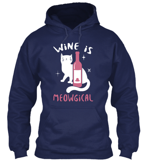 Wine Is Meowgirl Navy Camiseta Front