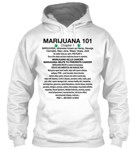 Marijuana 101 Chapter 1 Marijuana, Otherwise Known As Hemp, Gaunga
Cannabis, Mary Jane, Weed, Grass, Joint 
No Matter... White T-Shirt Front