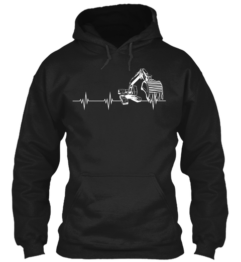 Backhoe Heartbeat Black T-Shirt Front