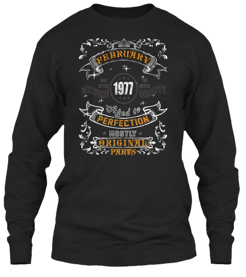 1977  February Aged To Perfection Black T-Shirt Front