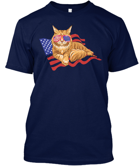 Funny Maine Coon Cat T Shirt Navy T-Shirt Front