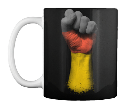 Mug   Flag Of Germany On A Raised Clenched Fist Black Camiseta Front