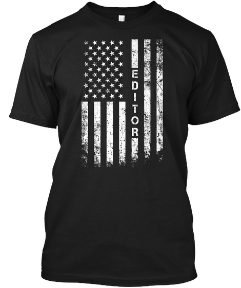 American Flag Editor Shirt Black Kaos Front