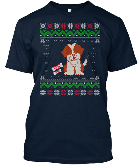 Shihtzu   Ugly Xmas Sweater New Navy T-Shirt Front