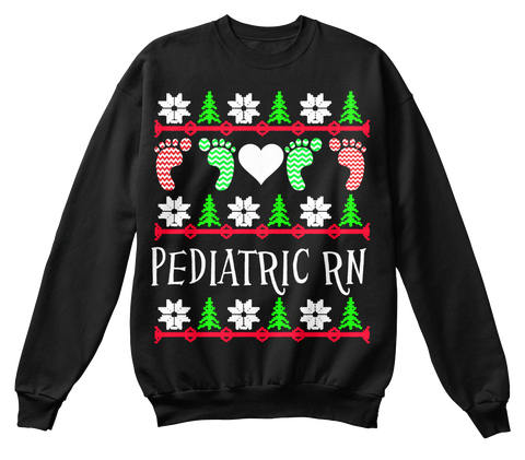 Pediatric Rn Christmas Apparel Black T-Shirt Front