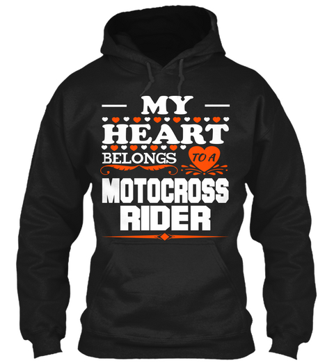 My Heart Belongs To A Motocross Rider Black T-Shirt Front