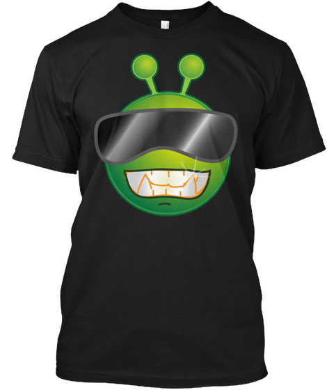Funny Alien Monster Et Extraterrestrial Martian Green Man Emoji For Women, Men And Kids 2 Black T-Shirt Front