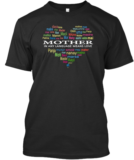 Mothers Day Says Love In Many Languages Black Camiseta Front