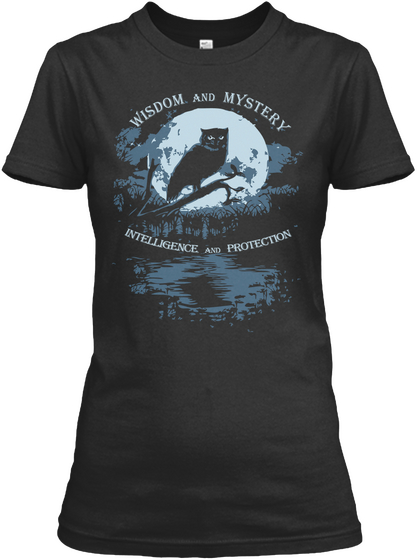Wisdom And Mystery Intelligence And Protection Black Camiseta Front