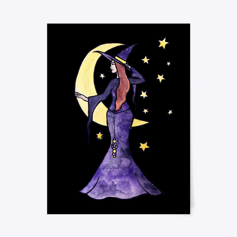 Purple Moon Witch Black T-Shirt Front